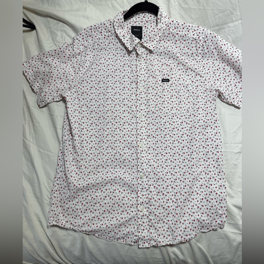 RVCA White and Red floral Casual Button Down Shirt